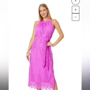 Lilly pulitzer bingham lace midi dress in wild fuschia